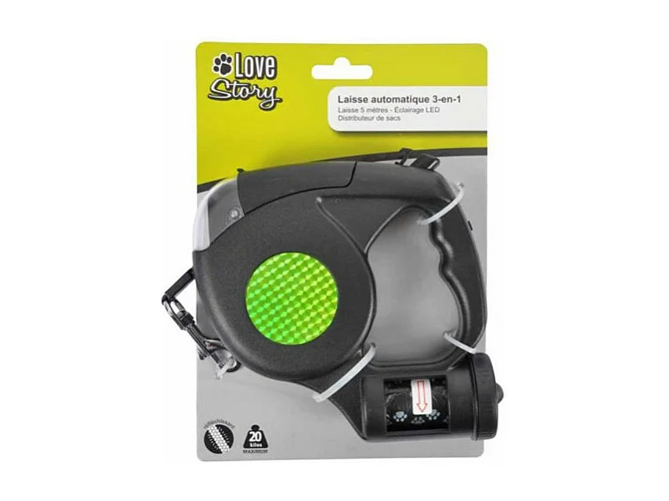 Laisse Automatique pour Chien "3 en 1" 5m Noir