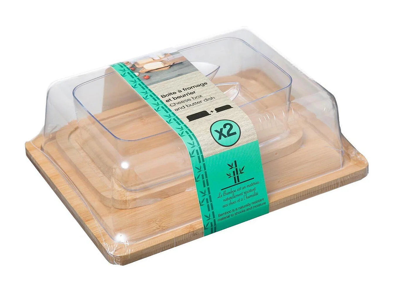 Boîte à Fromage & Beurrier "Bambou" 24cm Naturel