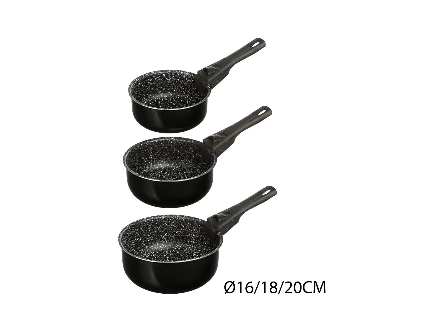 Lot de 3 Casseroles Poignée Amovible "Pierre" 20cm Noir