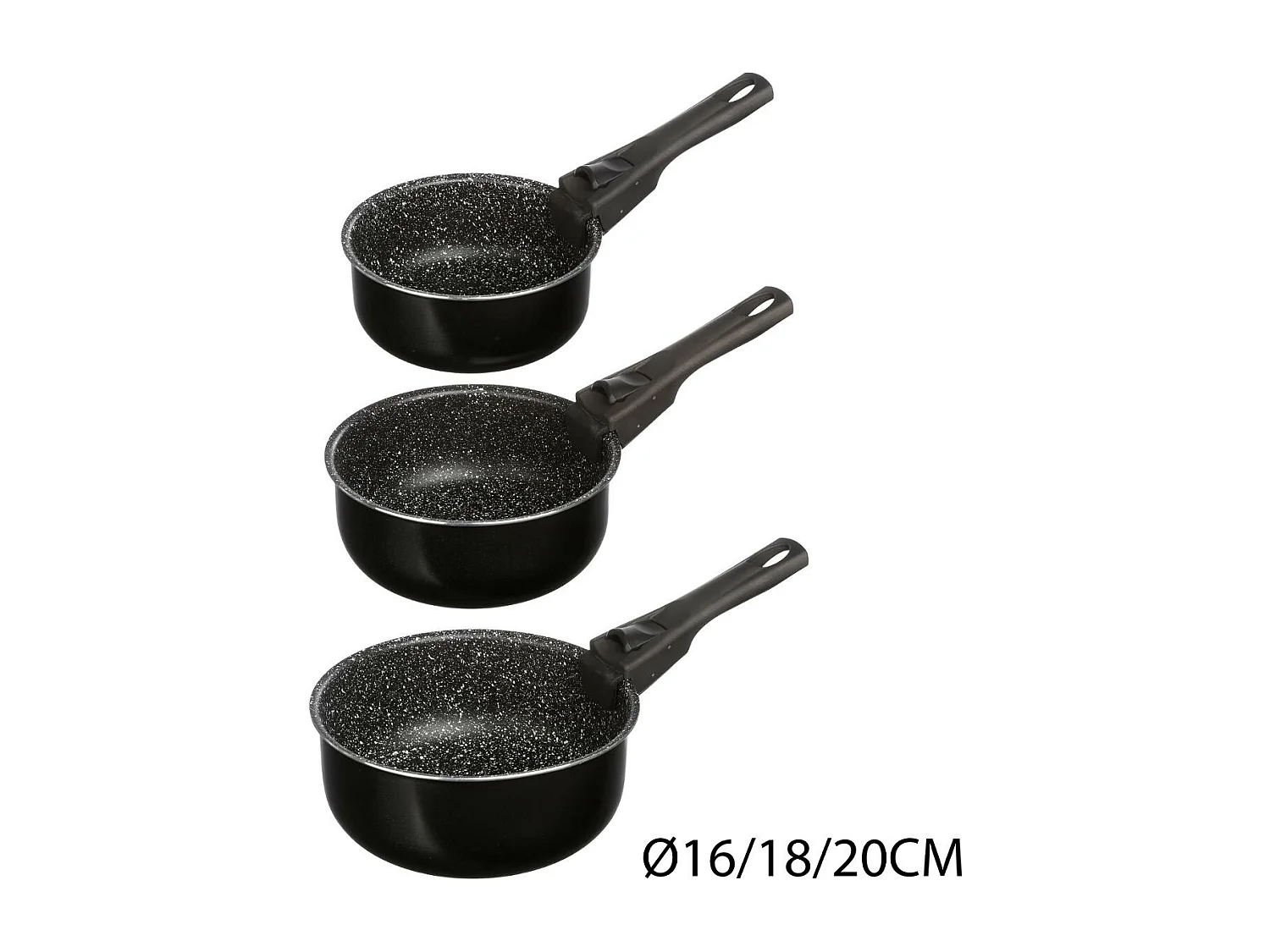 Lot de 3 Casseroles Poignée Amovible "Pierre" 20cm Noir