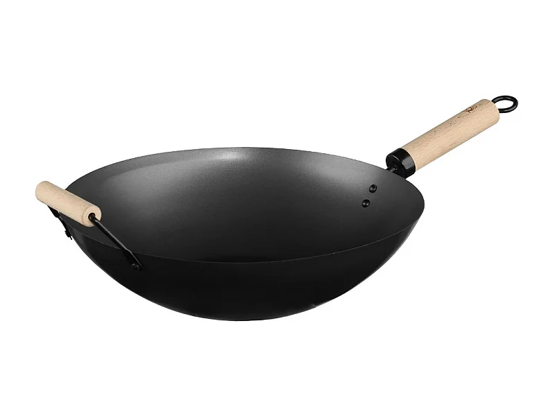 Wok en Acier & Manche en Bois "Tio" 35cm Noir
