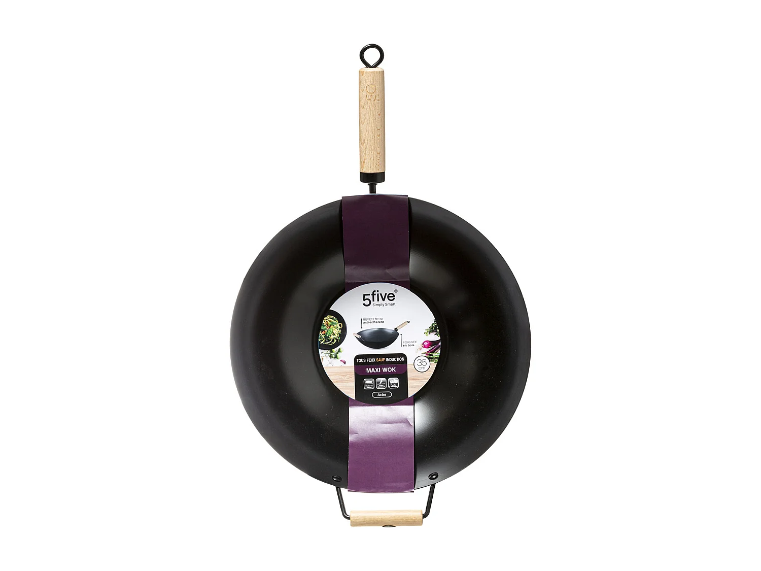 Wok en Acier & Manche en Bois "Tio" 35cm Noir