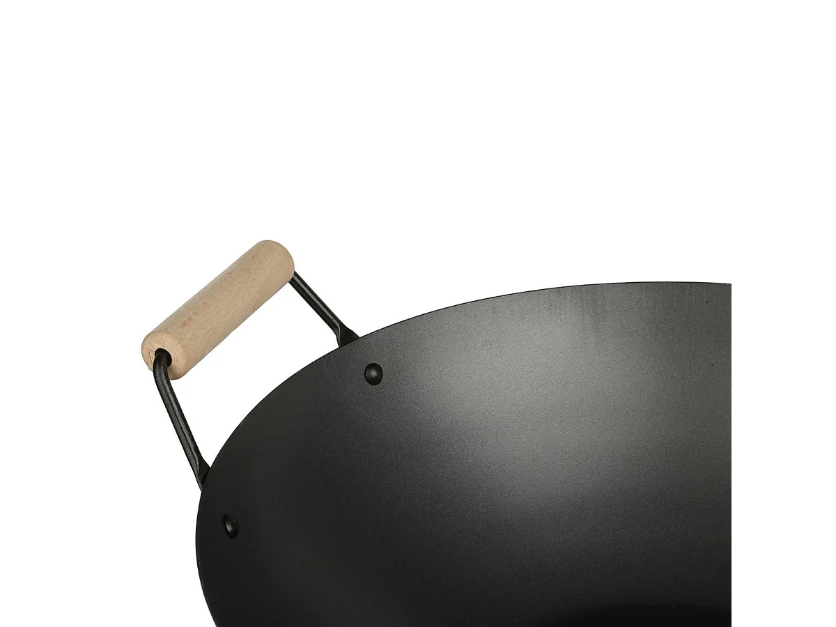 Wok en Acier & Manche en Bois "Tio" 35cm Noir