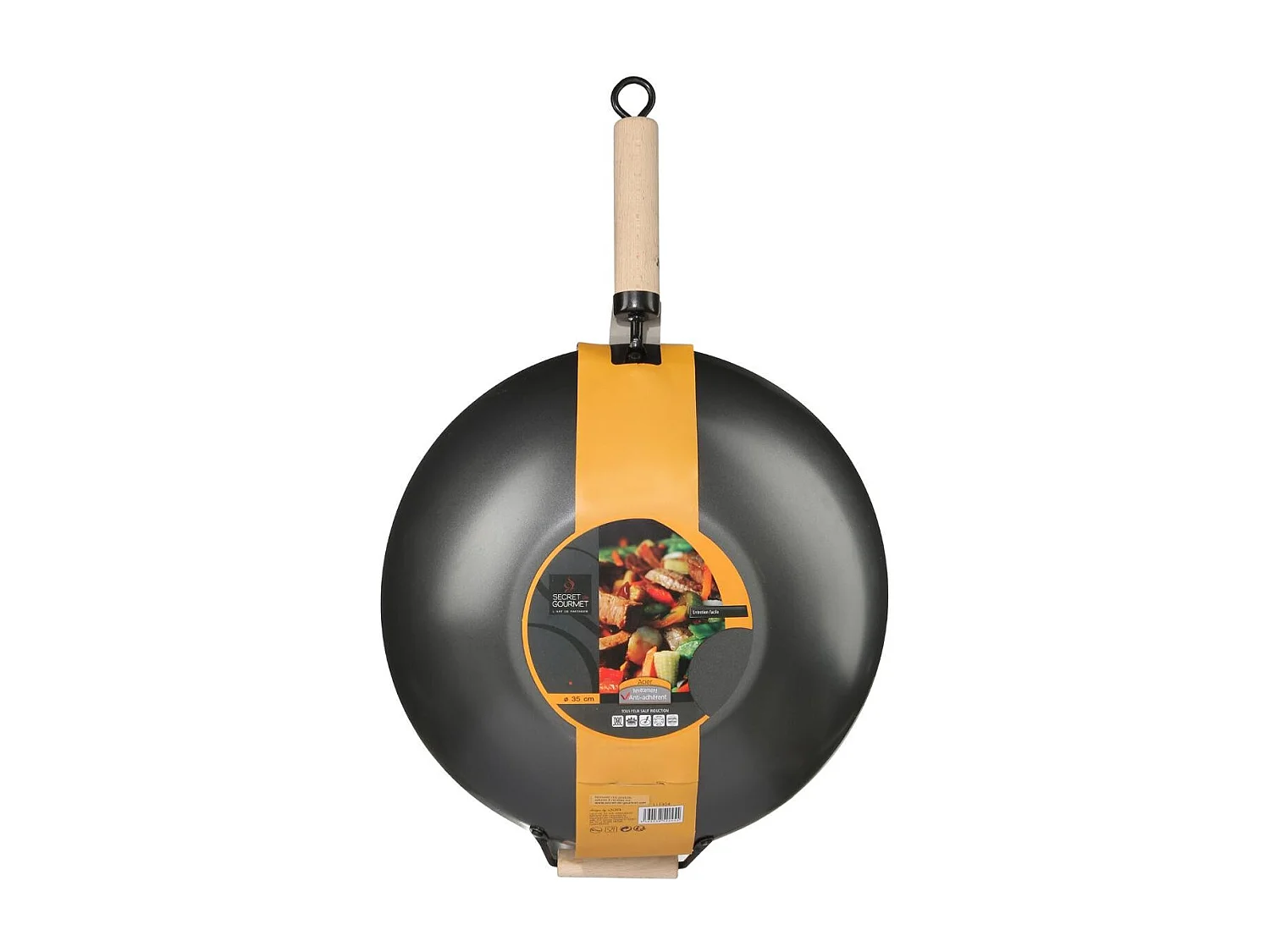 Wok en Acier & Manche en Bois "Tio" 35cm Noir