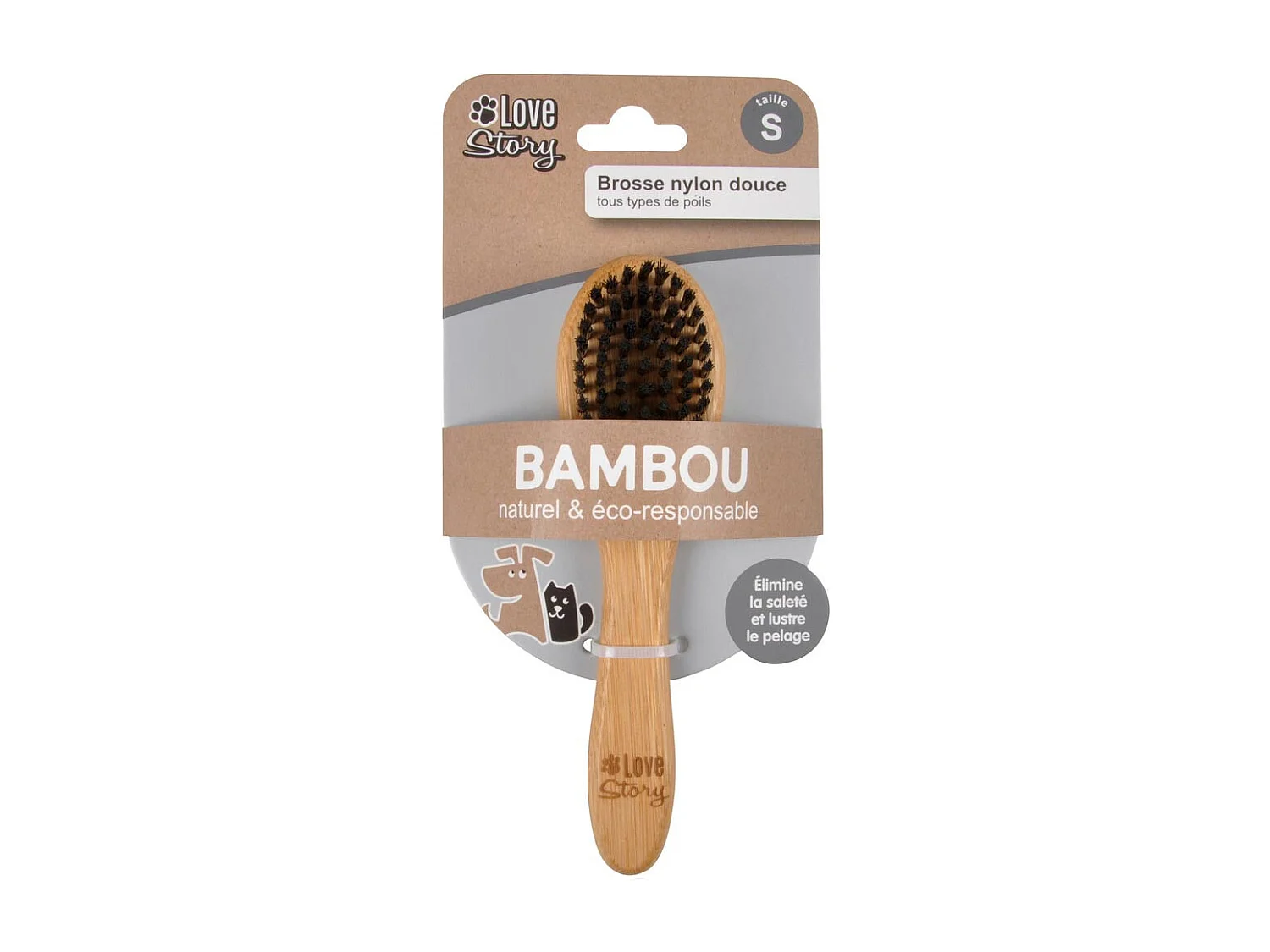Brosse de Toilettage Bambou "Poils Doux" 19cm Naturel