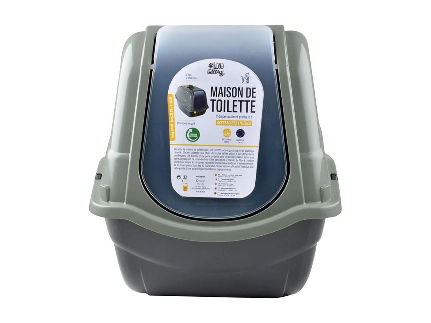 Litière pour Chat "Toilette" 57cm Vert & Anthracite