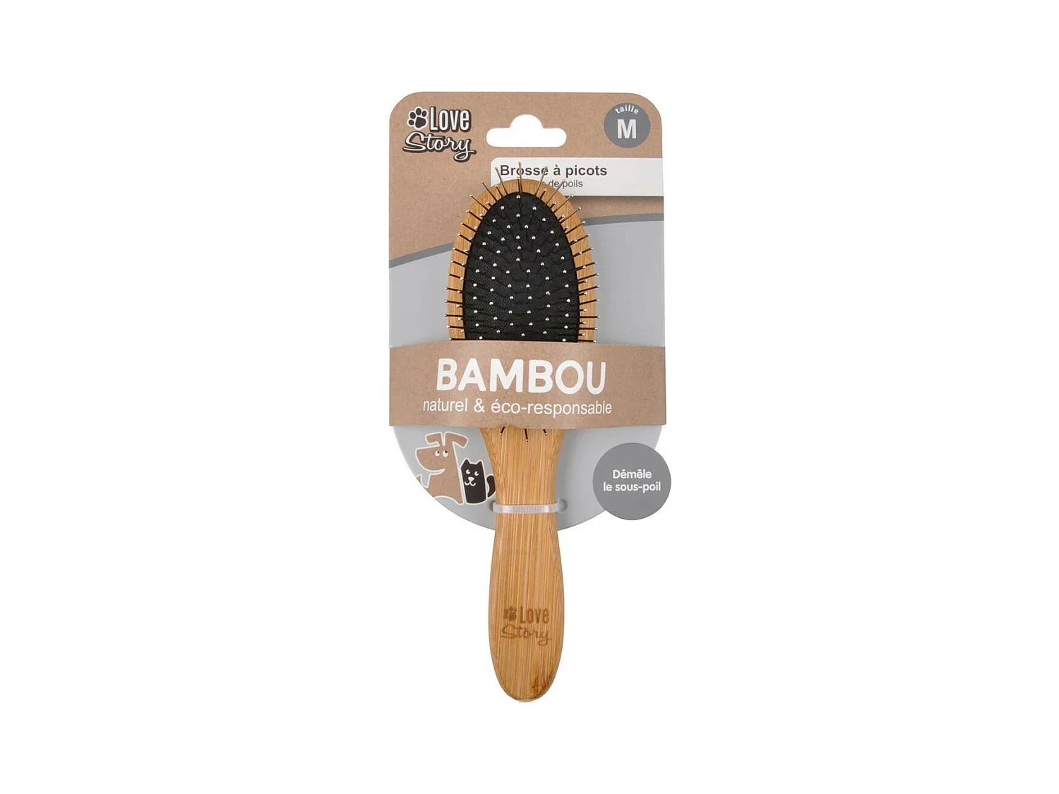 Brosse de Toilettage Bambou "Picots Perles" 22cm Naturel