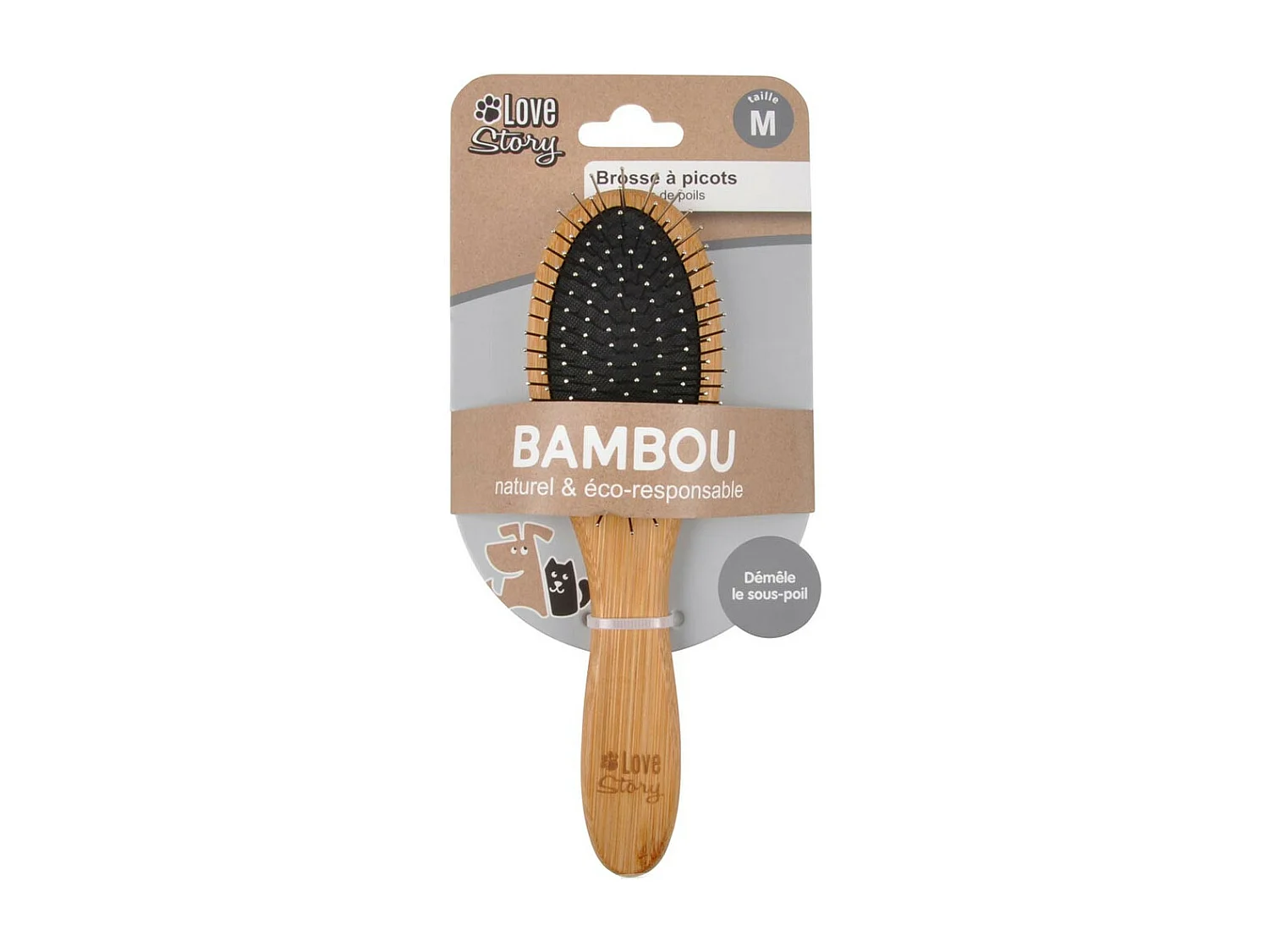 Brosse de Toilettage Bambou "Picots Perles" 22cm Naturel