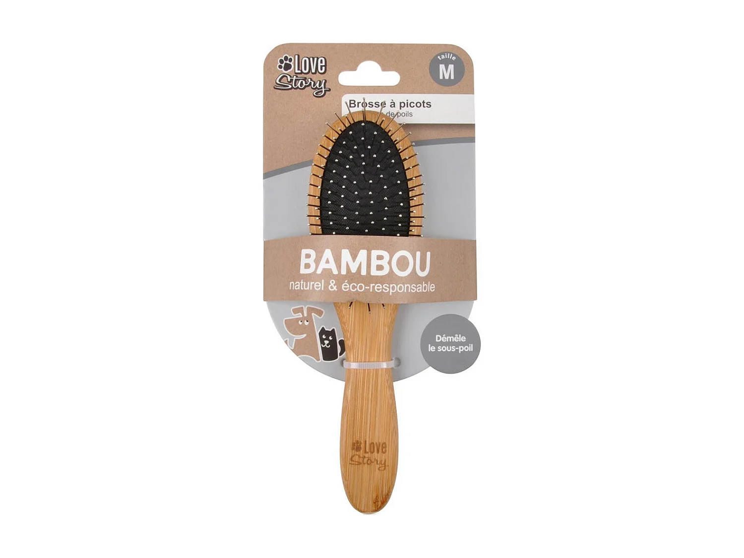 Brosse de Toilettage Bambou "Picots Perles" 22cm Naturel