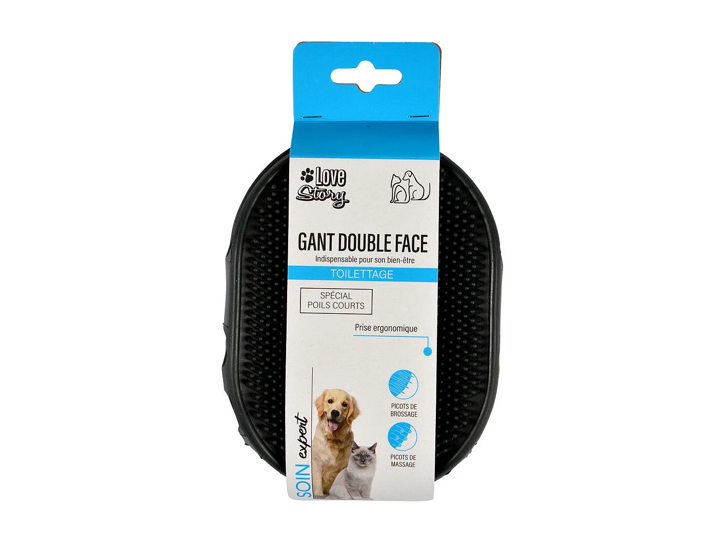 Gant de Brossage pour Chien & Chat "2 Faces" 15cm Gris