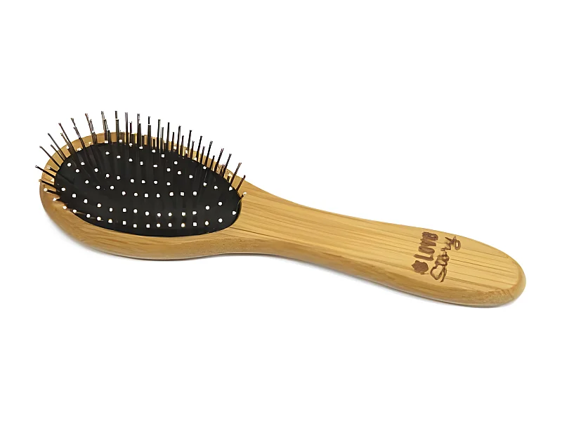 Brosse de Toilettage Bambou "Picots Perles" 19cm Naturel