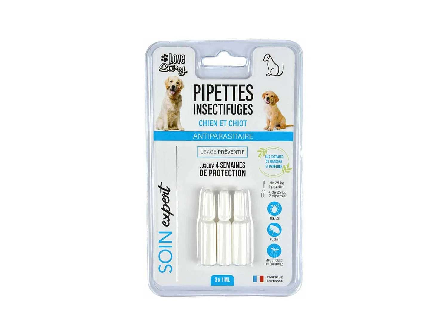 Lot de 3 Pipettes pour Chien "Soin Expert" 1ml Blanc
