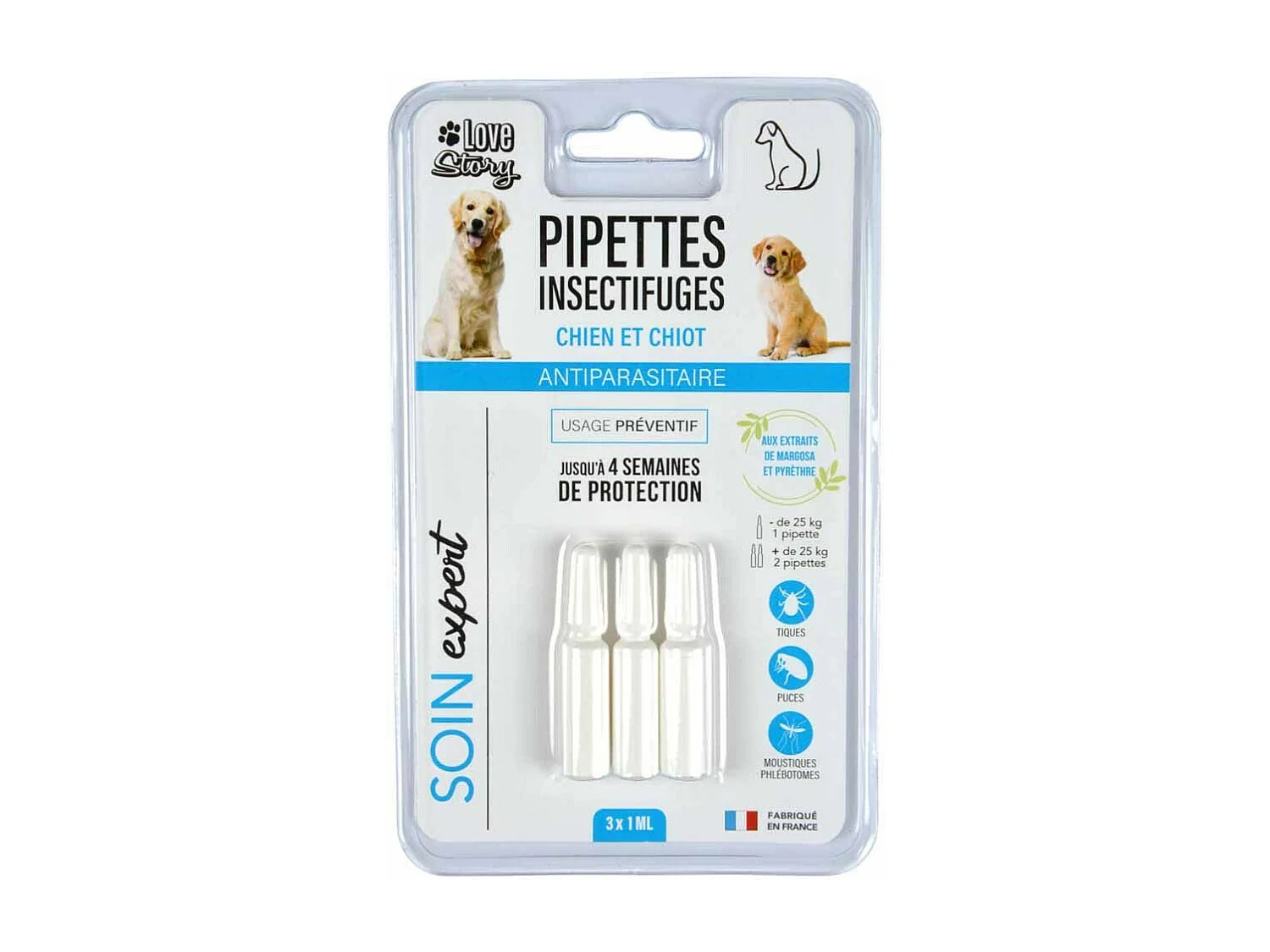 Lot de 3 Pipettes pour Chien "Soin Expert" 1ml Blanc