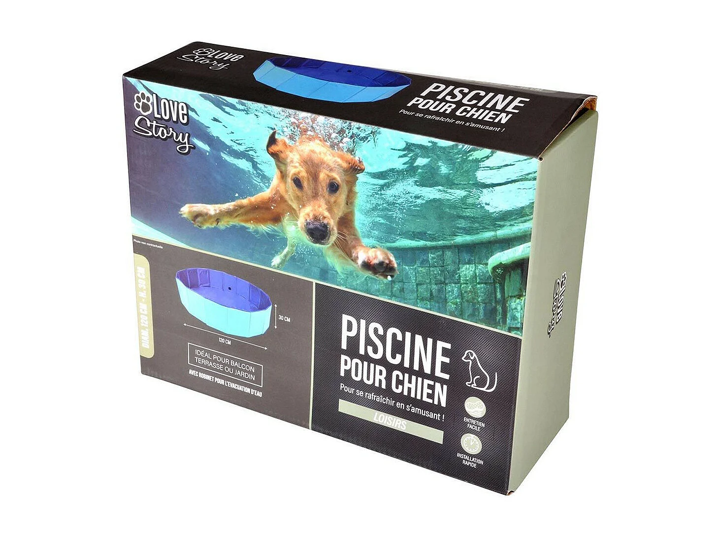 Piscine pour Chien "Robinet" 120cm Bleu
