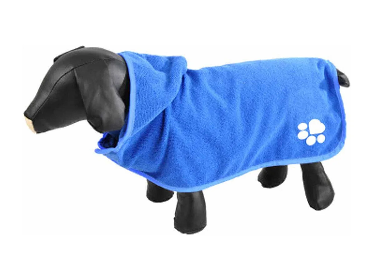 Peignoir de Bain pour Chien "Capuche" 55cm Bleu