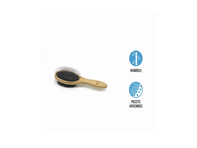 Brosse de Toilettage en Bambou "Double Face" 22cm Naturel
