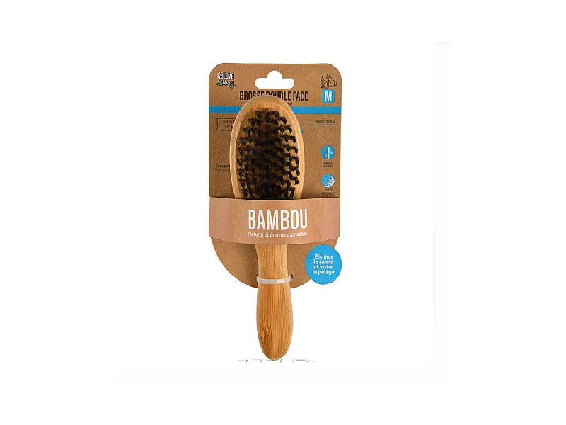 Brosse de Toilettage en Bambou "Double Face" 22cm Naturel