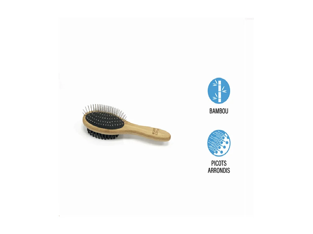 Brosse de Toilettage en Bambou "Double Face" 22cm Naturel