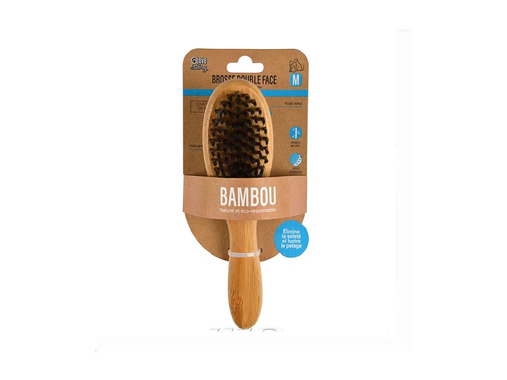 Brosse de Toilettage en Bambou "Double Face" 22cm Naturel