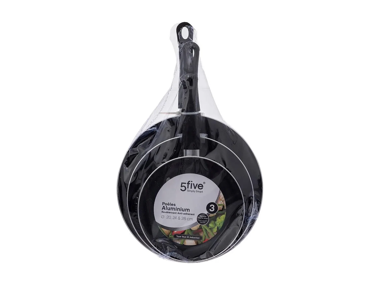 Lot de 3 Poêles en Aluminium "Indu" 20-24-28cm Noir