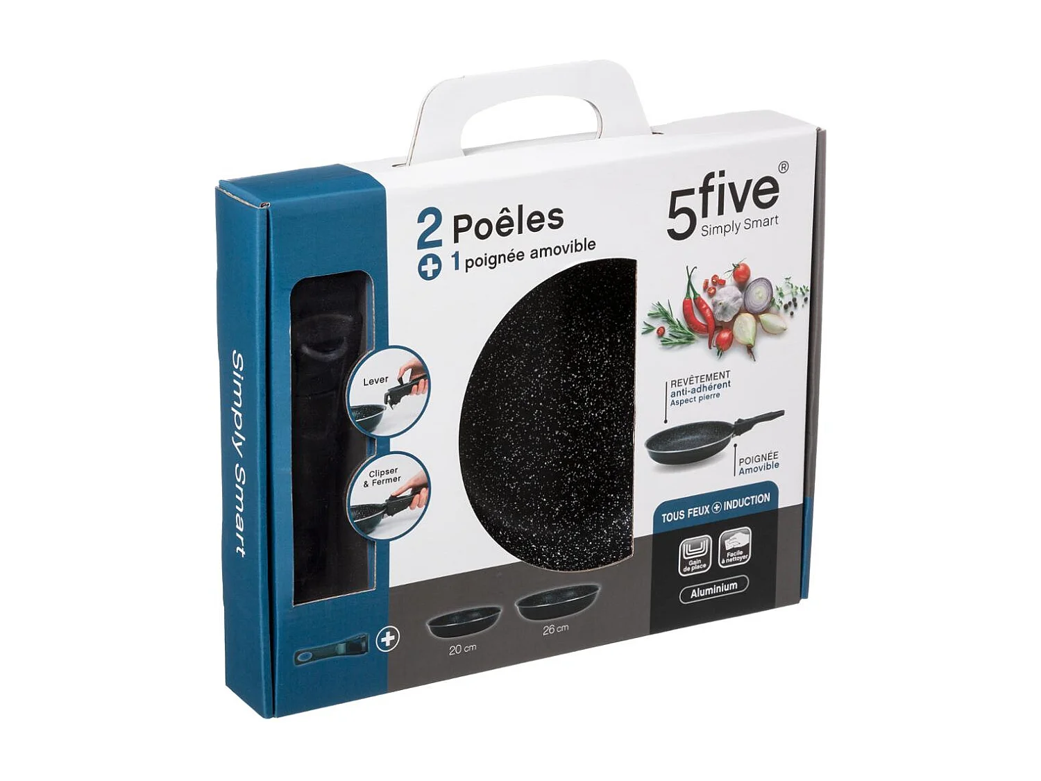 Set de 2 Poêles & 1 Poignée Amovible "Pierre" 26cm Noir