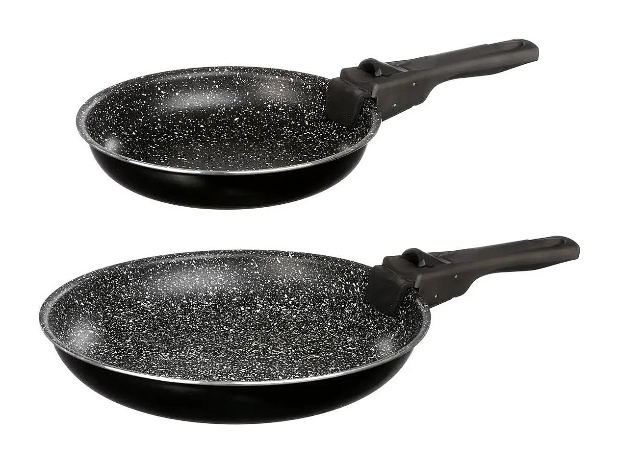 Set de 2 Poêles & 1 Poignée Amovible "Pierre" 26cm Noir