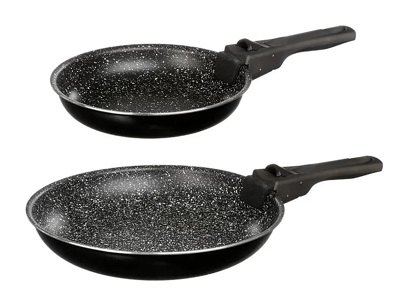 Set de 2 Poêles & 1 Poignée Amovible "Pierre" 26cm Noir