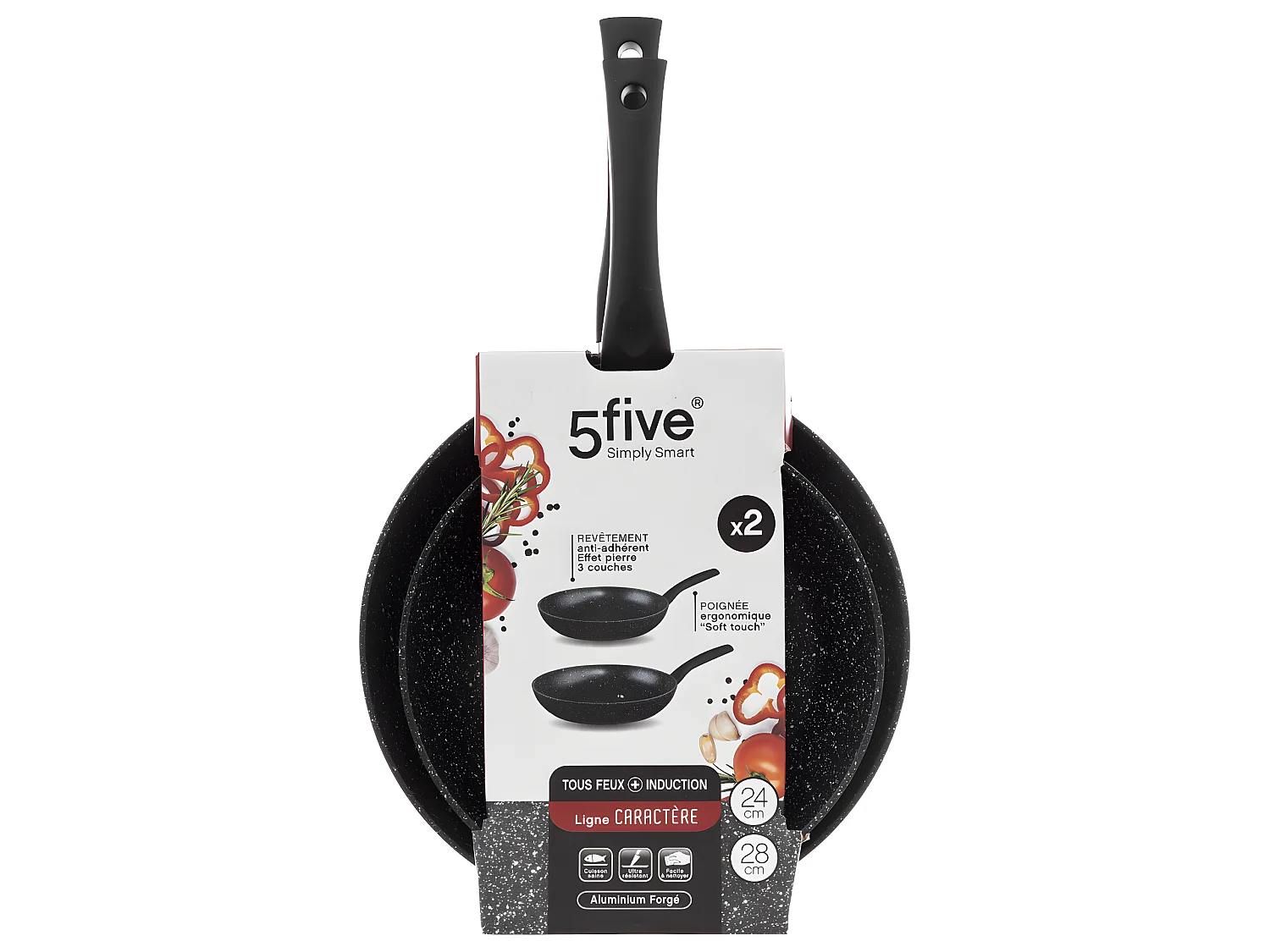 Lot de 2 Poêles en Aluminium "Caractère" 24-28cm Noir