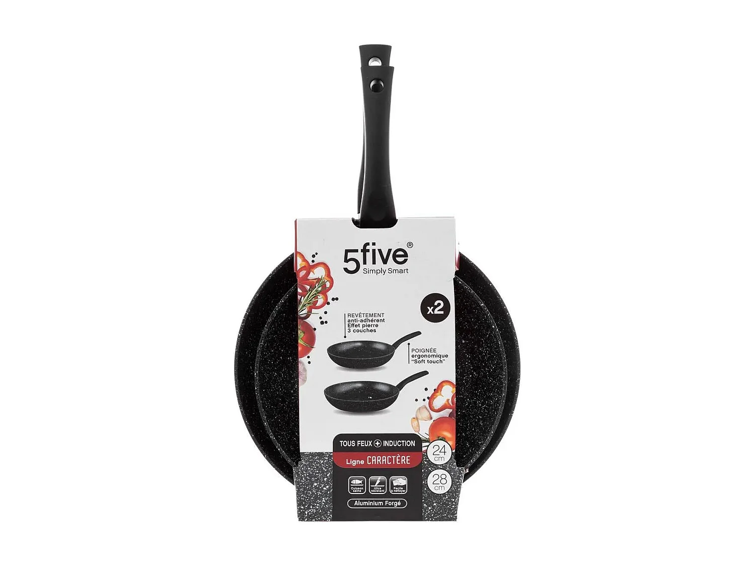 Lot de 2 Poêles en Aluminium "Caractère" 24-28cm Noir