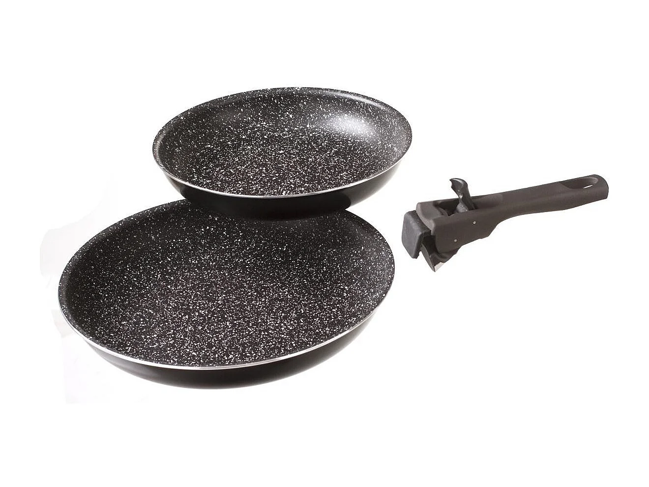 Lot de 2 Poêles & 1 Poignée Amovible "Pierre" 28cm Noir