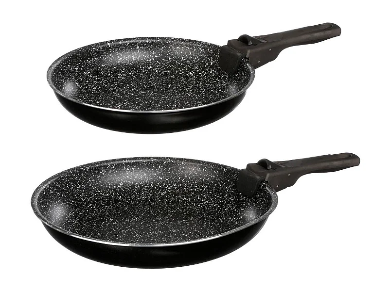 Lot de 2 Poêles & 1 Poignée Amovible "Pierre" 28cm Noir