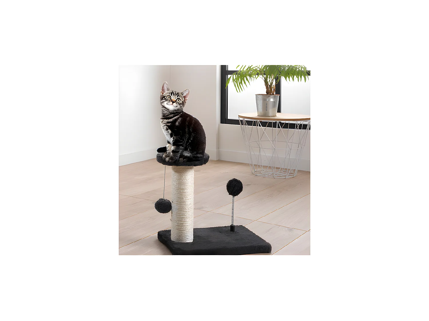 Arbre à Chat avec Jouets "1 Plateforme" 28cm Gris