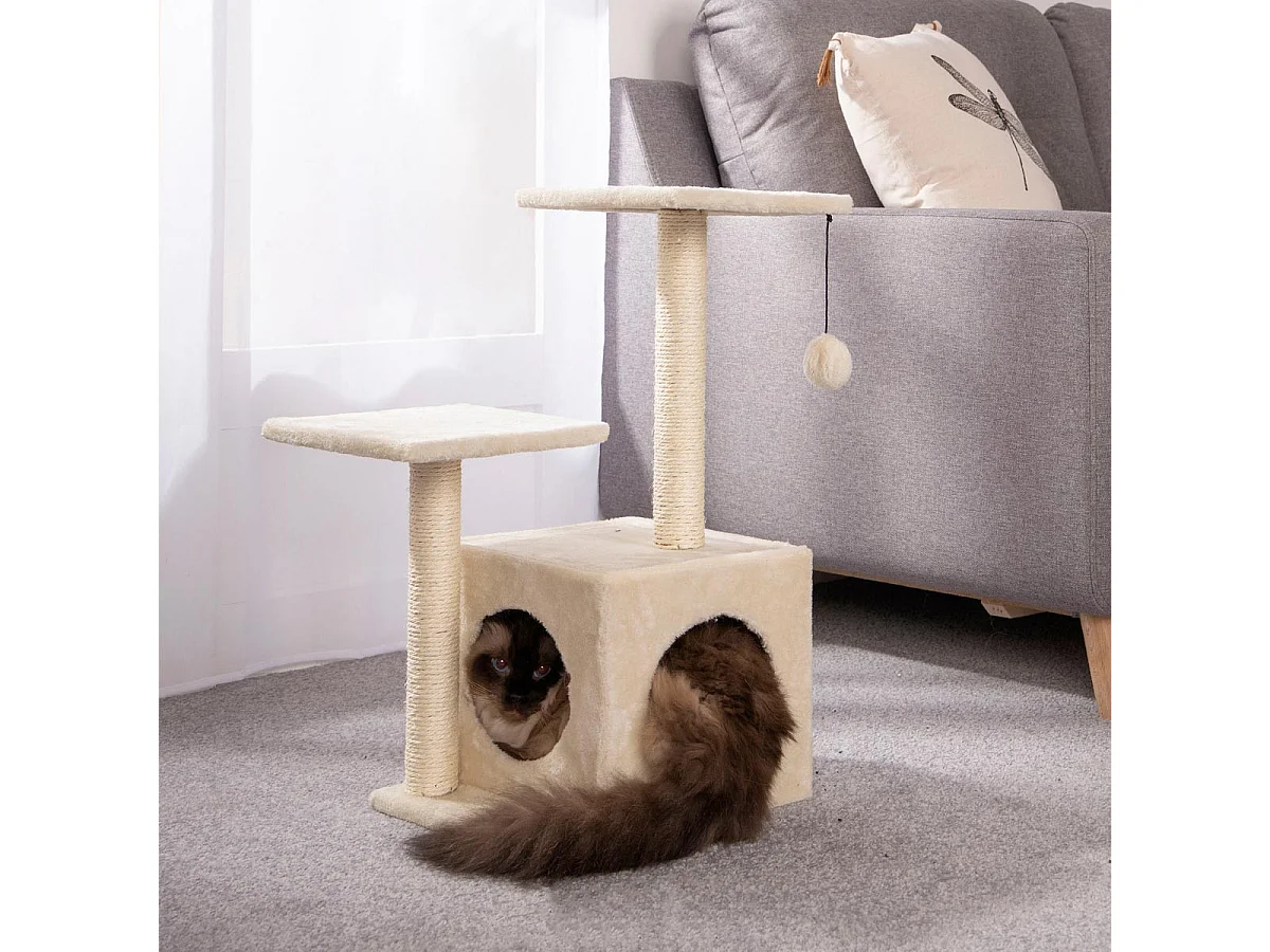 Arbre à Chat avec Niche "2 Plateformes" 60cm Écru