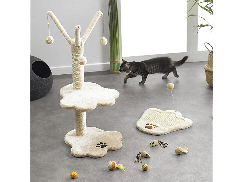 Griffoir & Jouet pour Chat "Forme Patte" 35cm Écru