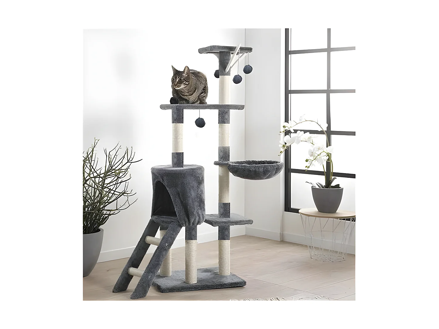 Arbre à Chat avec Jouets "4 Plateformes" 138cm Gris