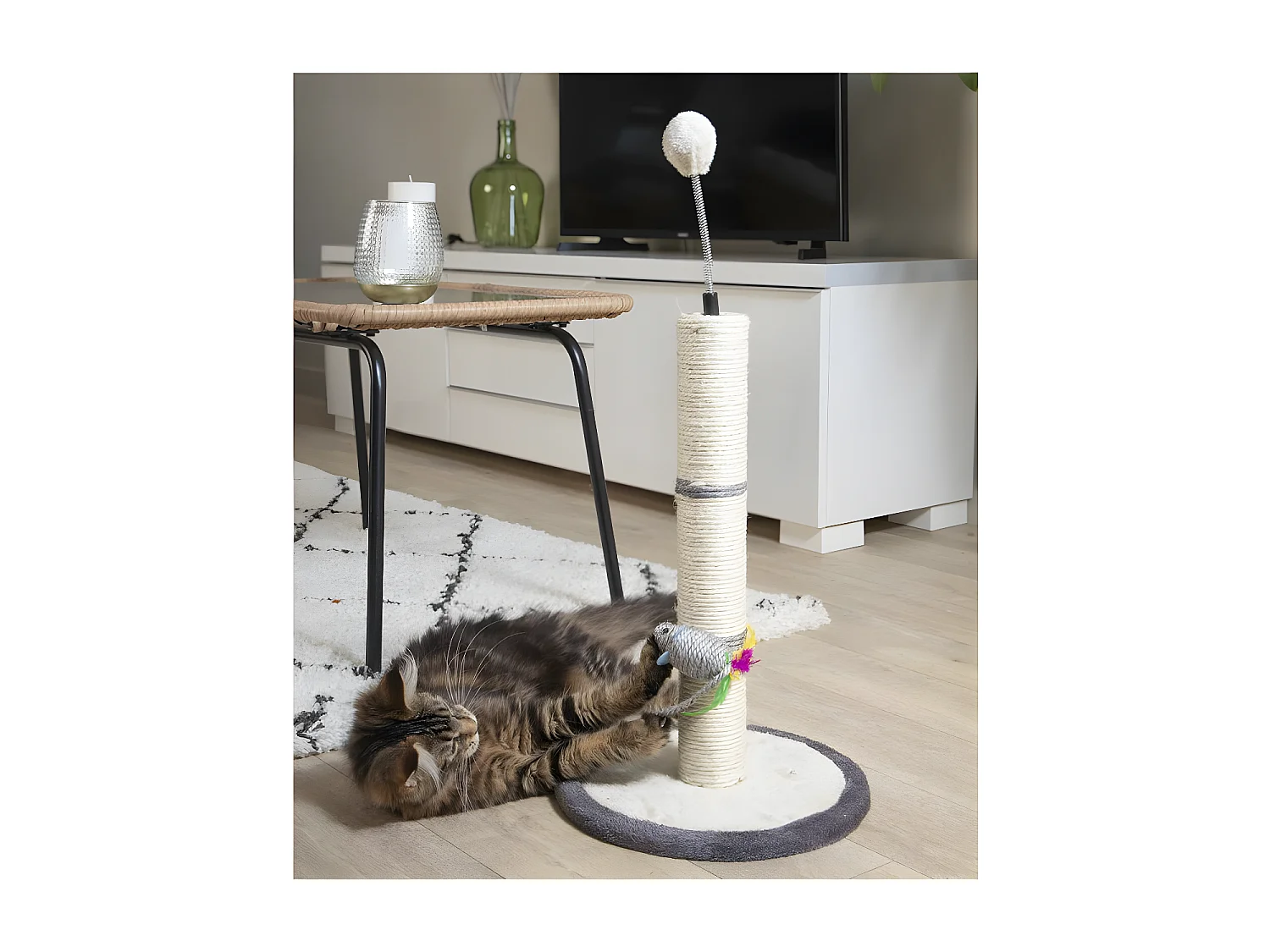 Arbre à Chat avec Jouets "Tronc" 46cm Gris & Écru