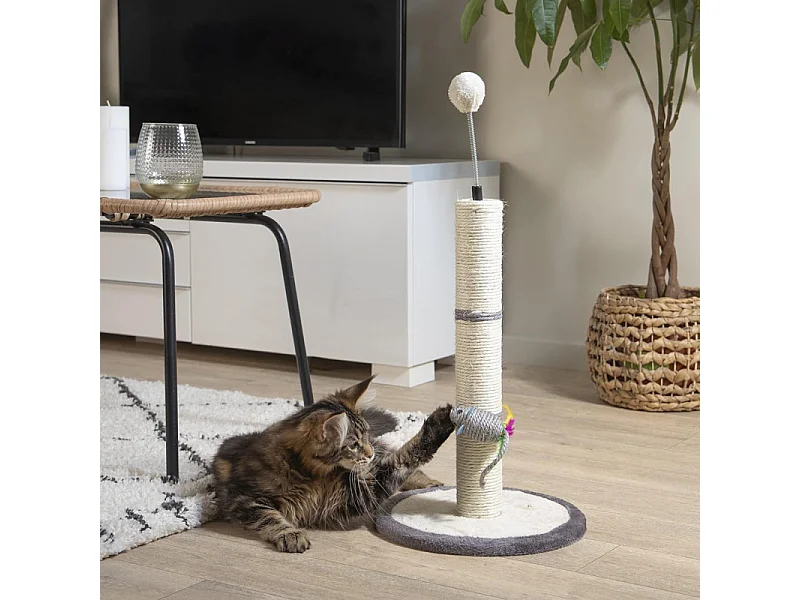 Arbre à Chat avec Jouets "Tronc" 46cm Gris & Écru