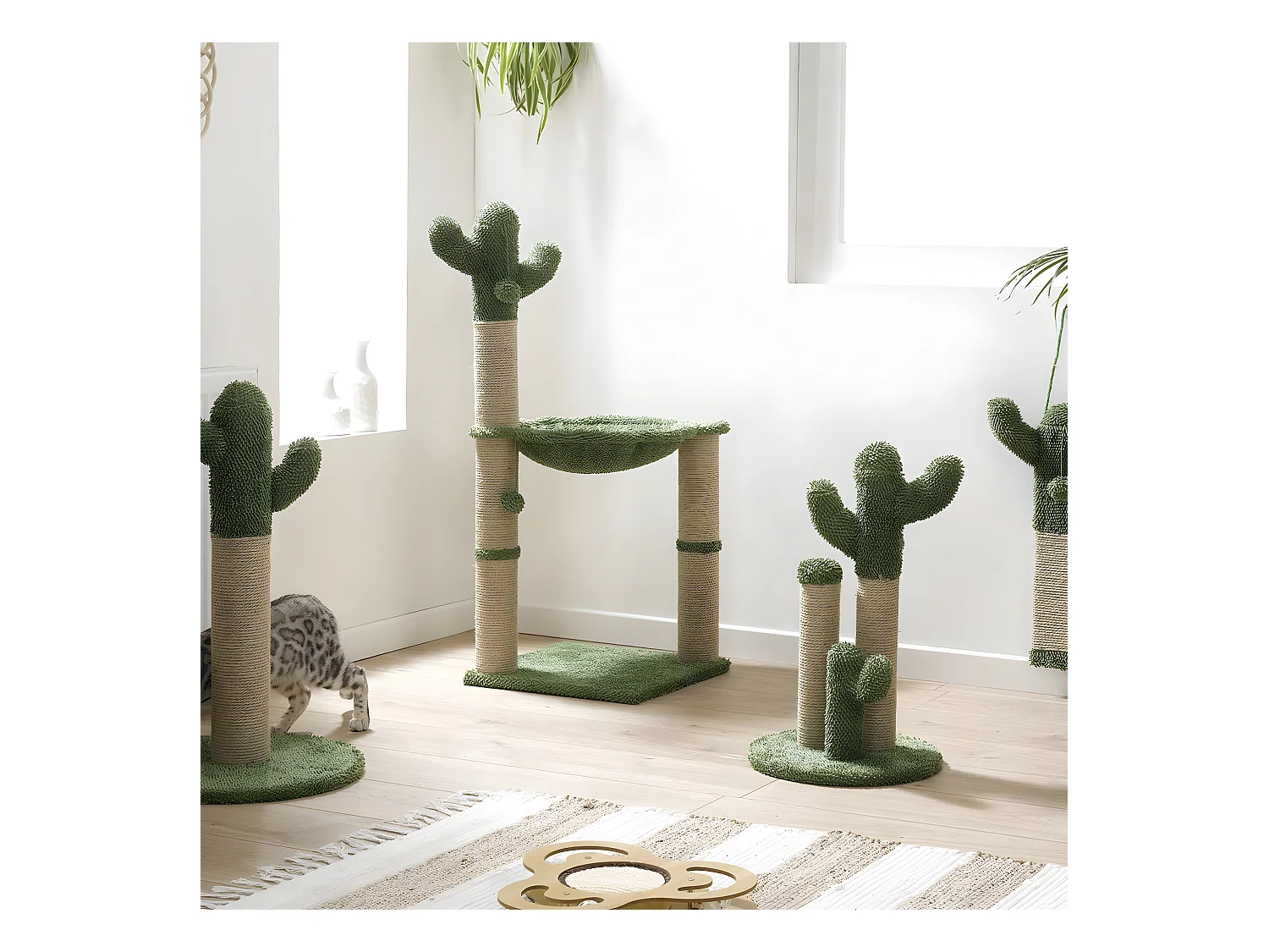 Arbre à Chat Cactus "Jouet & Hamac" 96cm Vert
