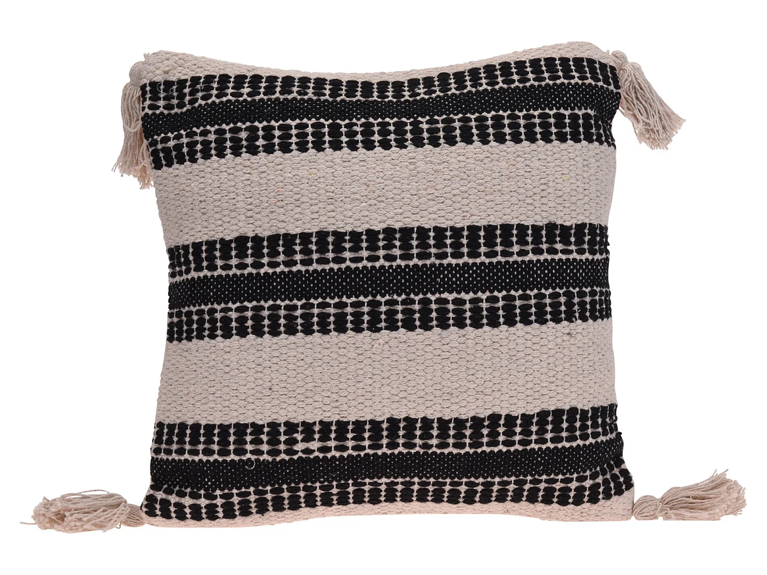 Coussin de Canapé Décoratif en Coton Beige Noir