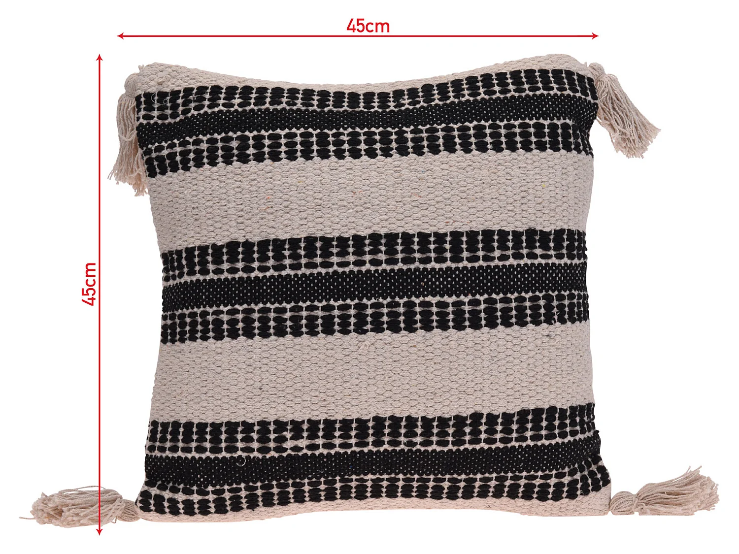 Coussin de Canapé Décoratif en Coton Beige Noir