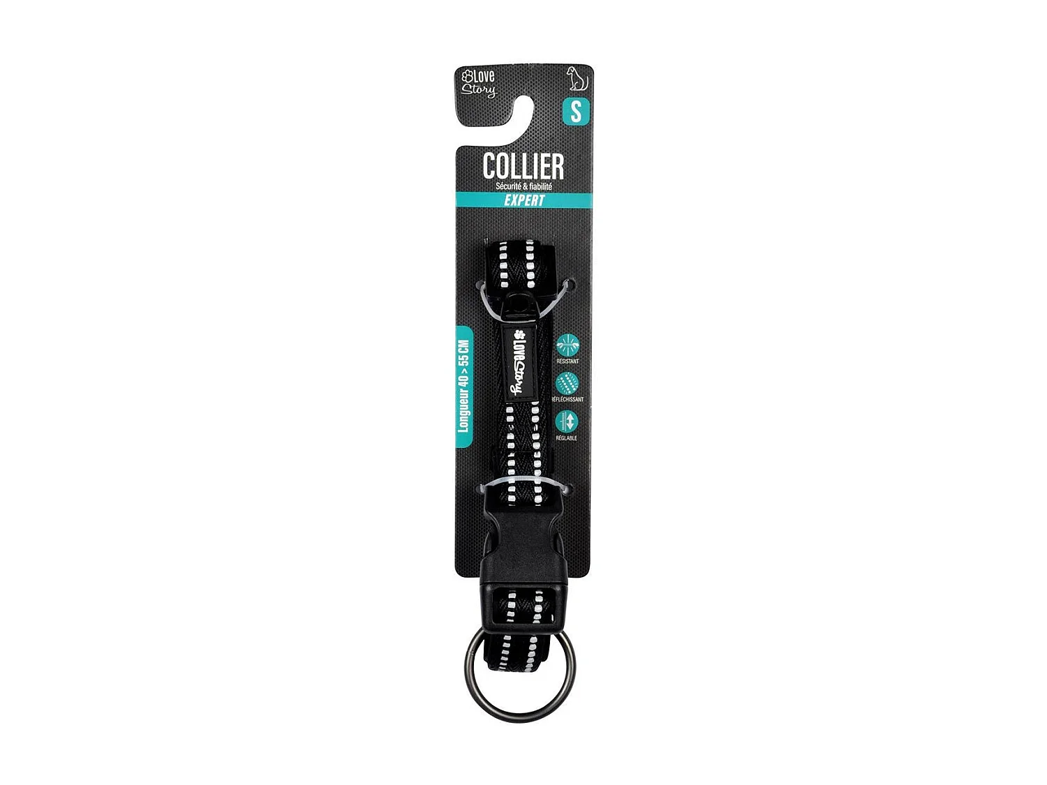 Collier pour Animaux "Expert Réglable" 55cm Noir