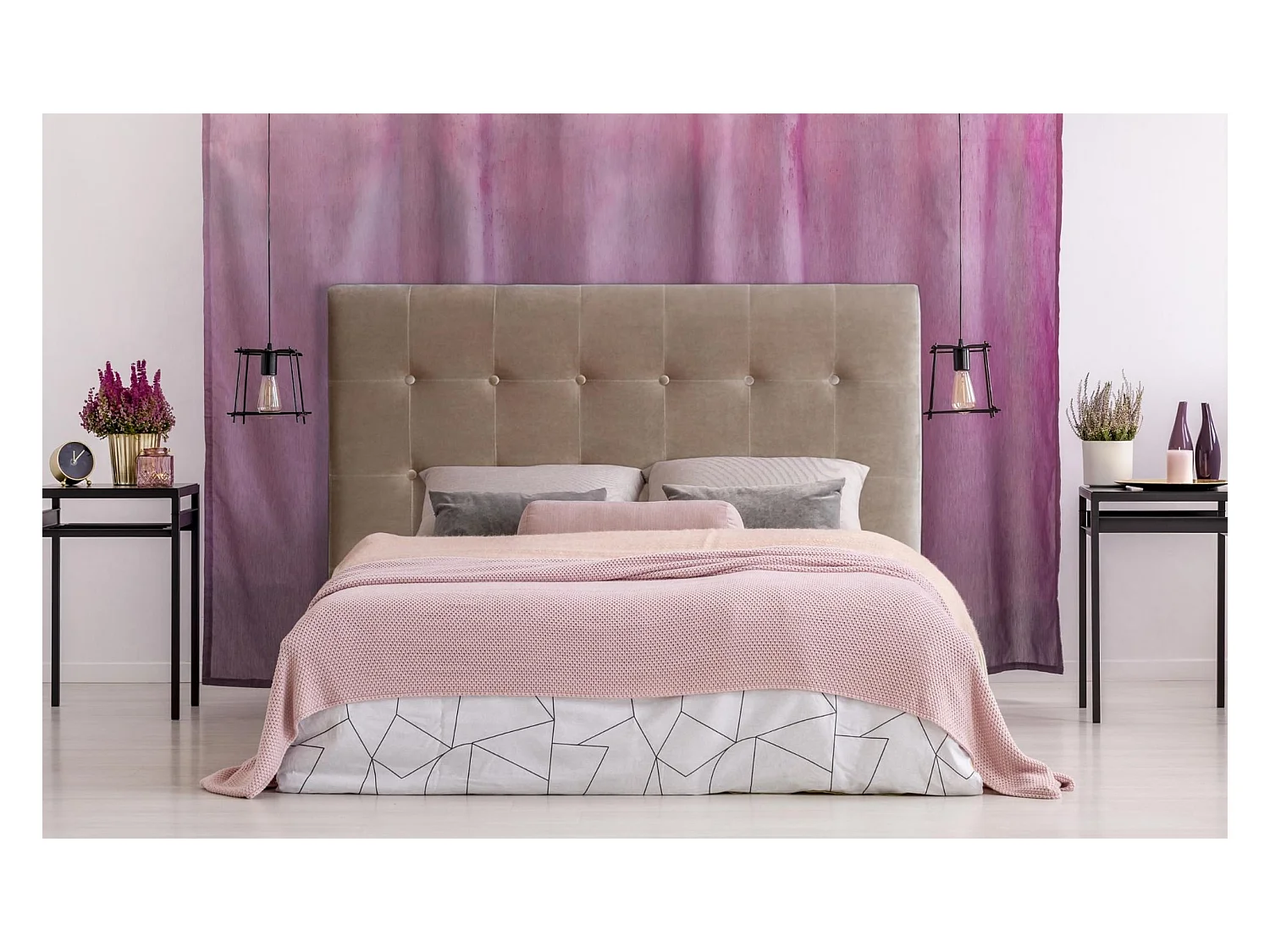 Tête de Lit Capitonnée en Velours "Amor" 180cm Taupe