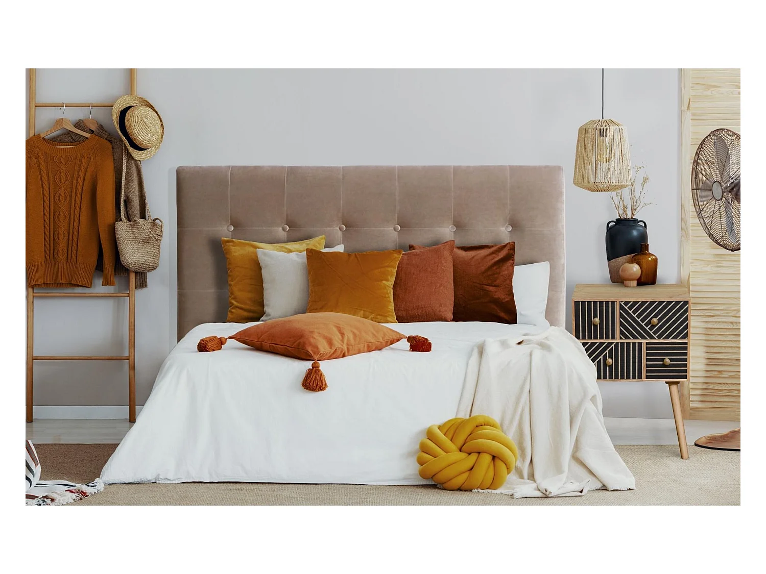 Tête de Lit Capitonnée en Velours "Amor" 180cm Taupe