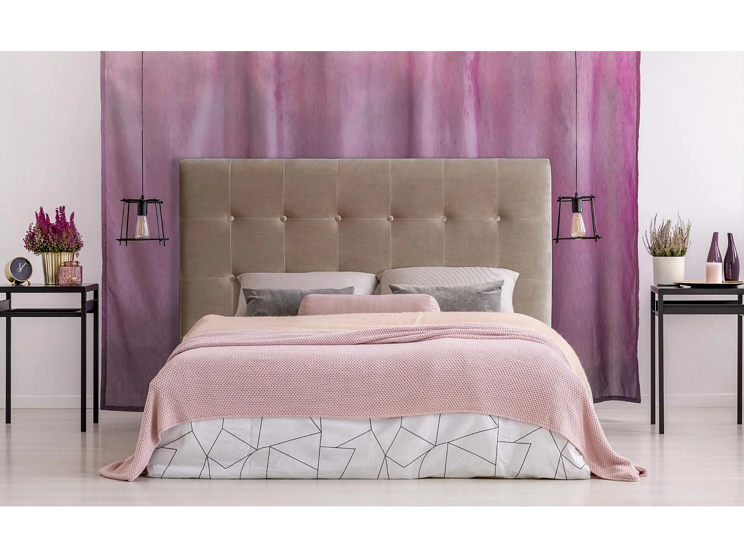 Tête de Lit Capitonnée en Velours "Amor" 180cm Taupe