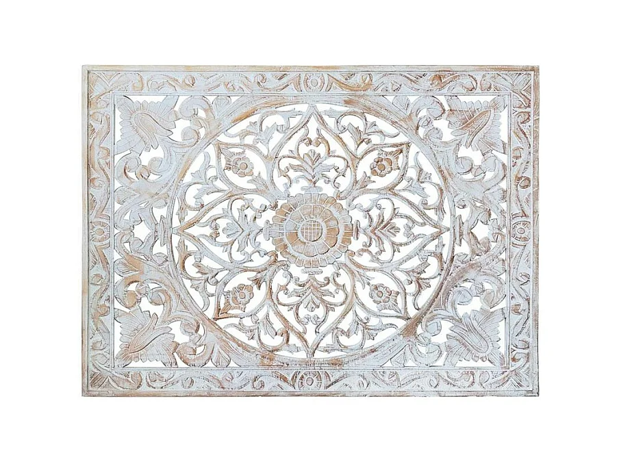 Kopfteil Atlas 160cm Geschnitztes Holz Weiß & Gold