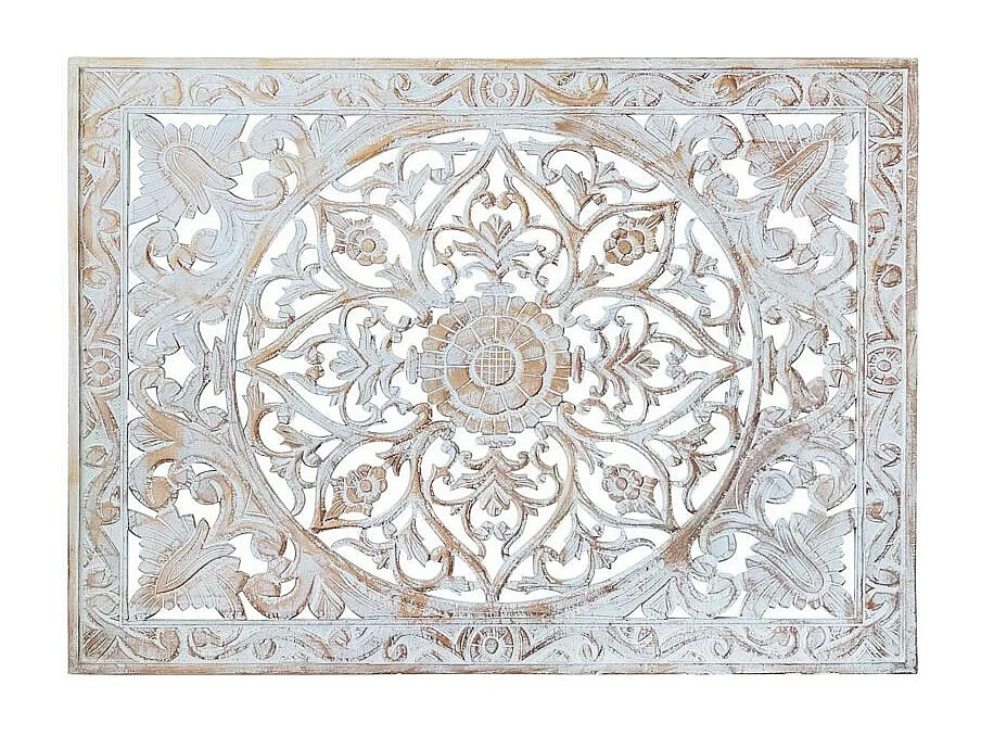 Tête de Lit en Bois Sculpté "Simana" 160cm Blanc & Or