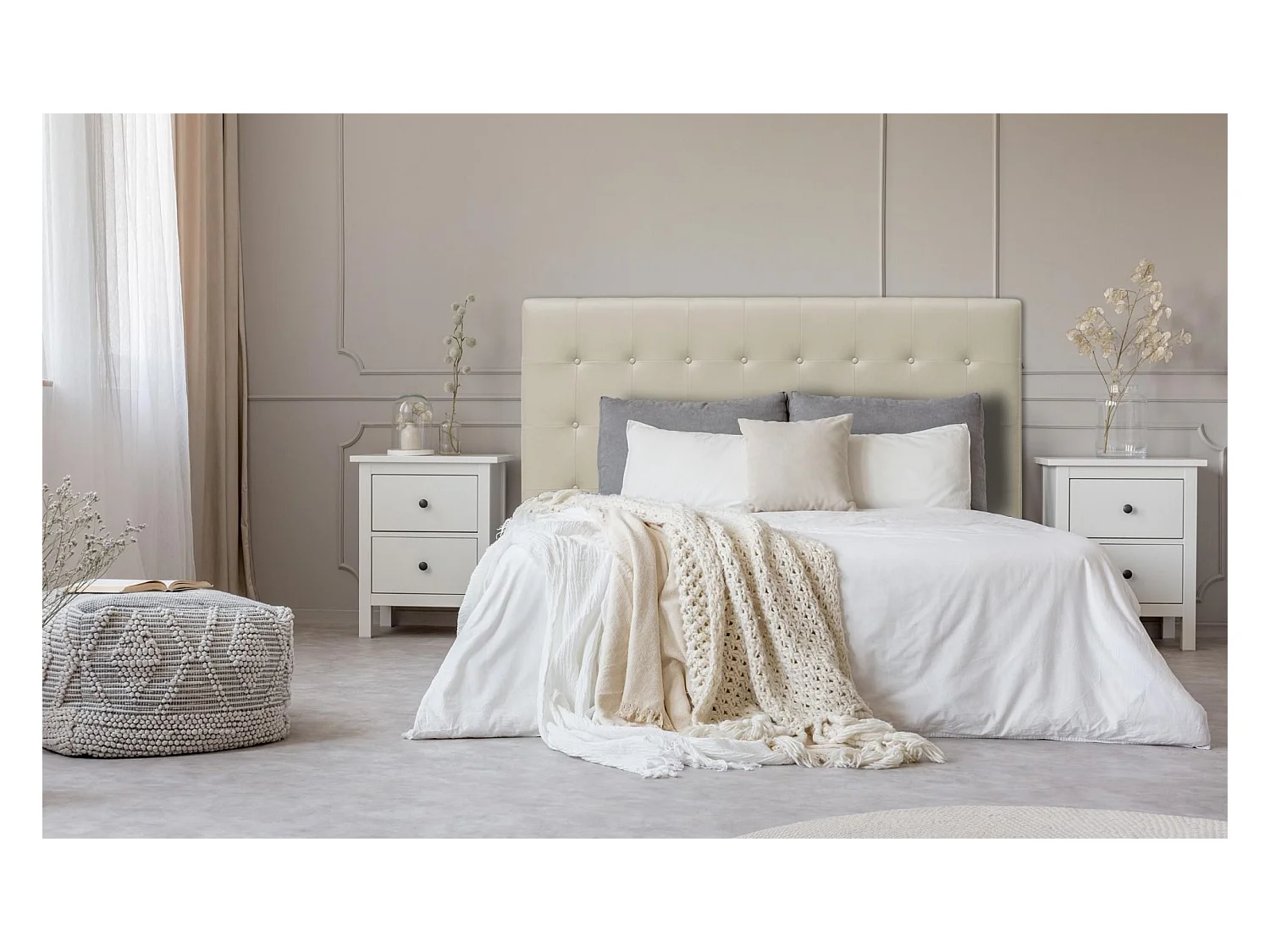 Tête de Lit Capitonnée "Amor" 180cm Beige