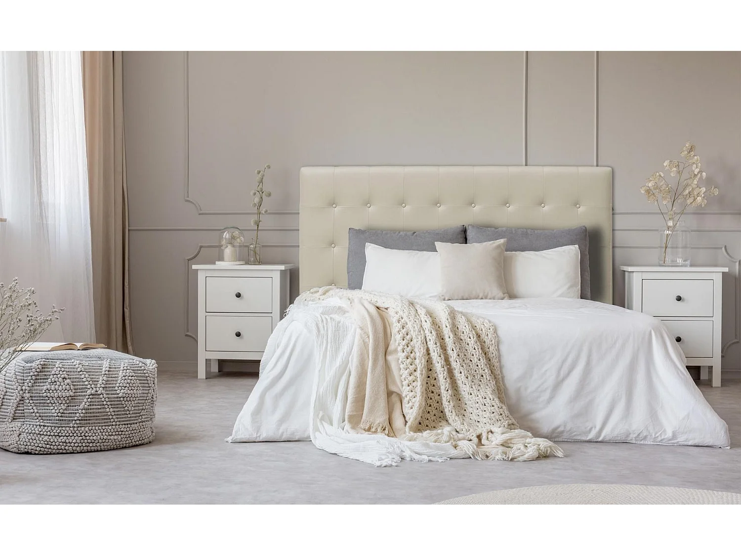 Tête de Lit Capitonnée "Amor" 180cm Beige