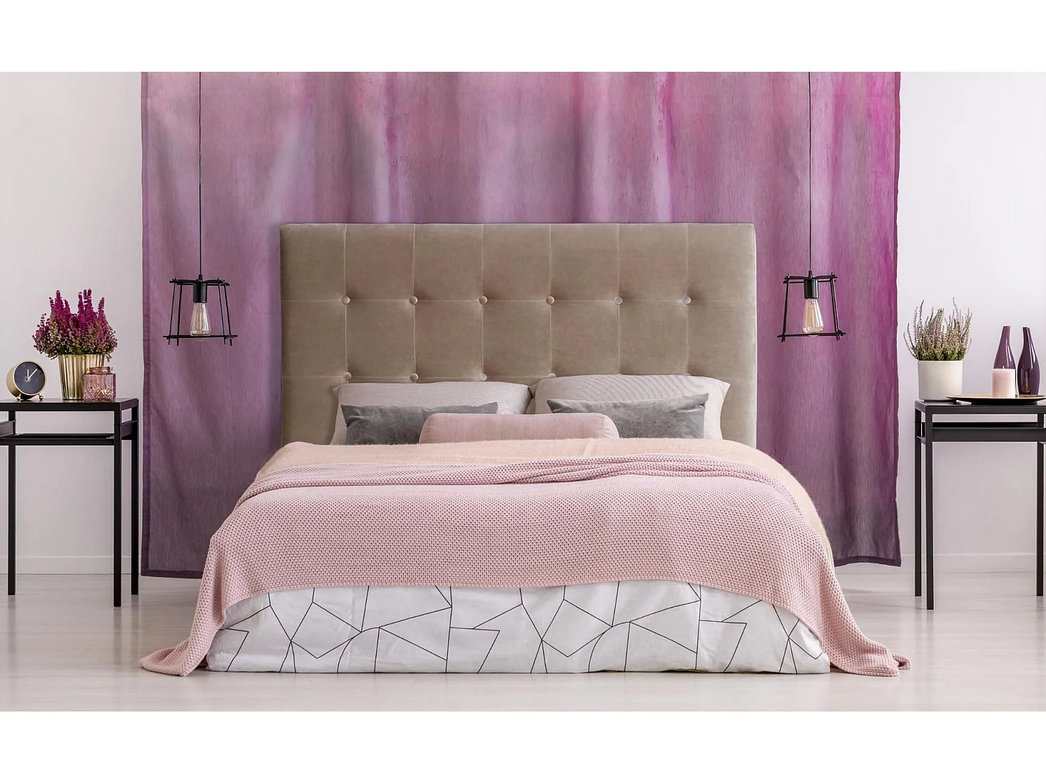 Tête de Lit Capitonnée en Velours "Amor" 160cm Taupe