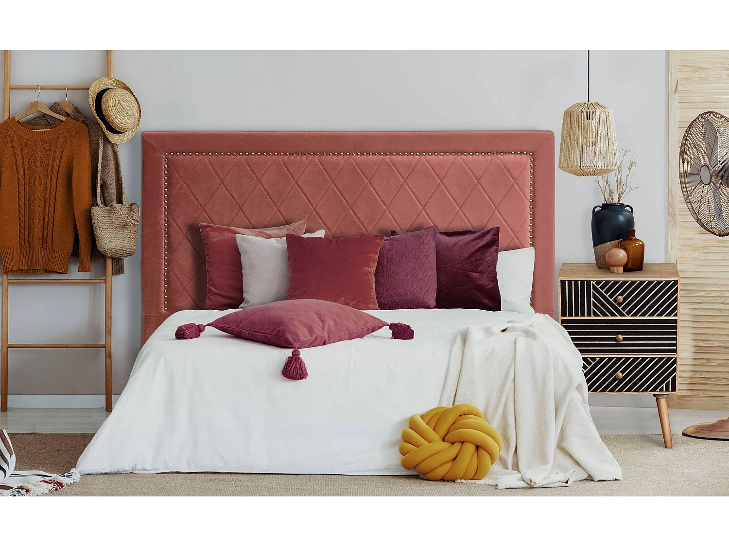 Tête de Lit Design en Velours "Sofia" 180cm Rose